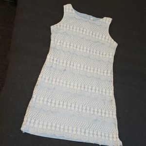 Vintage Eliza J Midi Dress Lace Overlay Sleeveless Light Blue White Women's 12